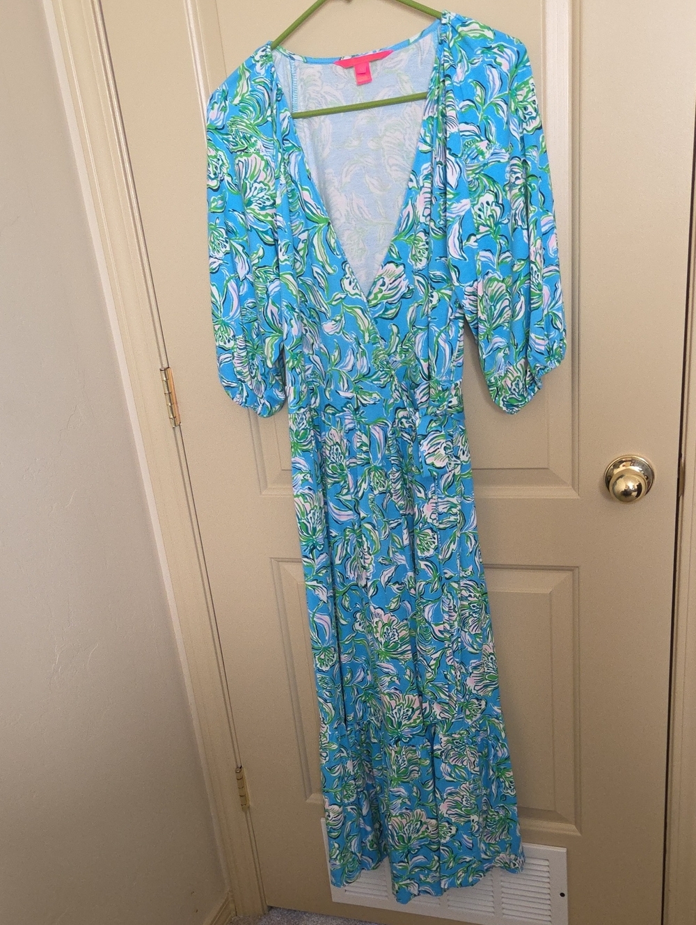 Lilly Pulitzer Blue & Green Floral Wrap Maxi Dress